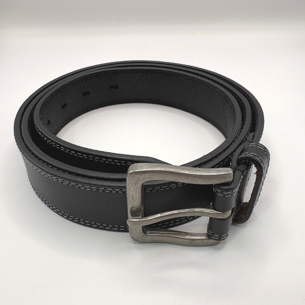 Timberland Leather Belt Mens 46 Black Contrast Stitch Rugged Workwear Utility